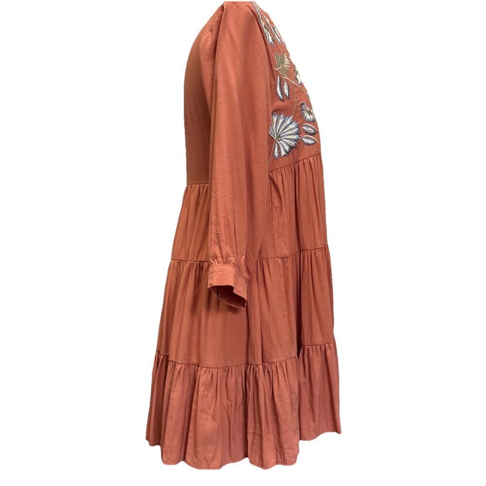 Embroidered Floral Boho Tiered Skirt Hippie Cottagecore Terra Cotta Sm - Picture 4 of 16